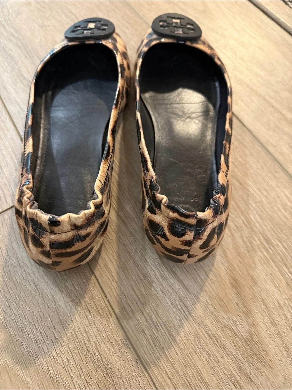 Tory Burch Leopard Print Ballet Flats with Black Medallion